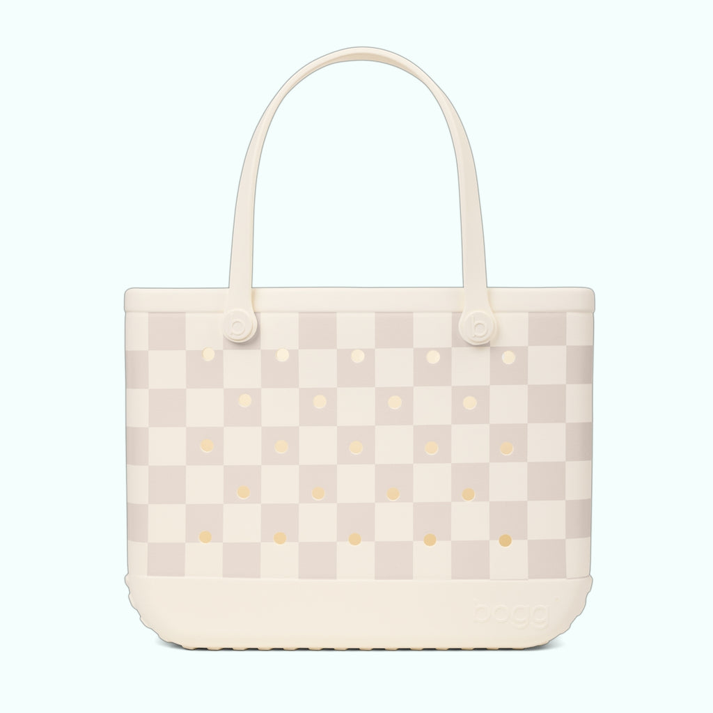 Original Bogg Bag Checkered Coconut/Mushroom Beach Club Waterproof Tote Portable Waterproof Easy Maintenance Surface for Family Trips