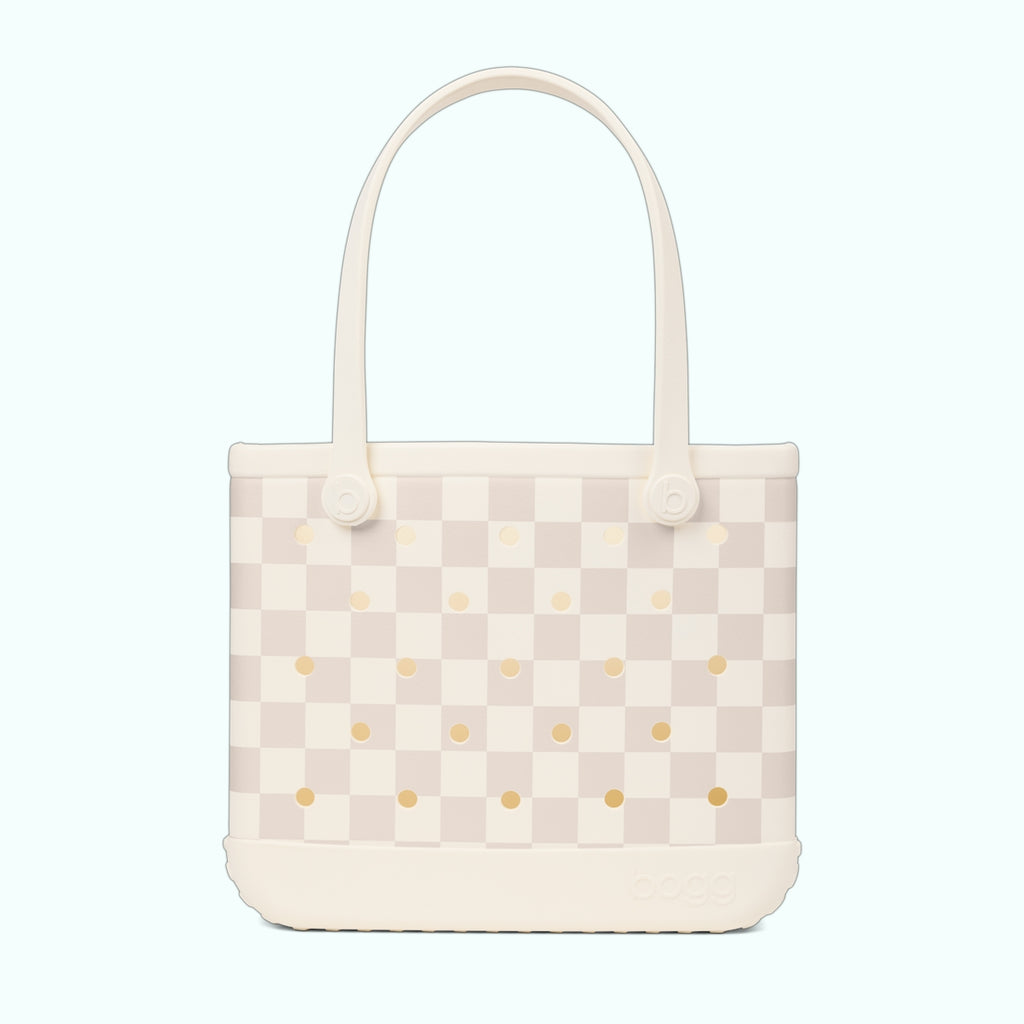 Baby Bogg Bag Checkered Coconut/Mushroom Resort Lifestyle Tote Modern Sandproof Open Top Access Access for Summer Adventures