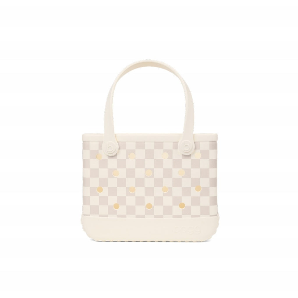 Bitty Bogg Bag Checkered Coconut/Mushroom Beach Club Waterproof Tote Functional Tip Resistant Extra Wide Opening for Pool Activities