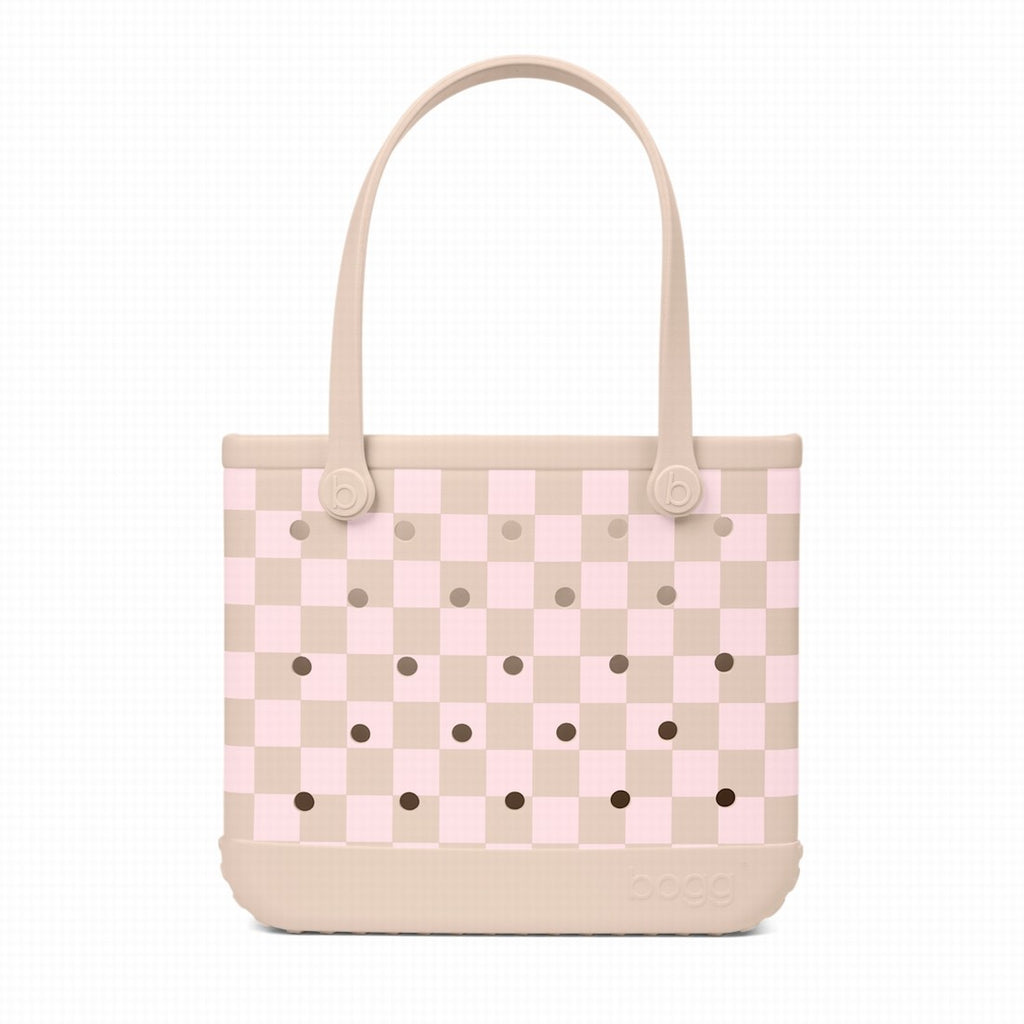 Baby Bogg Bag Checkered Linen/ Pink Marshmallow Family Fun Day Tote Premium Easy Clean Waterproof Phone Pouch Included for Outdoor Sports