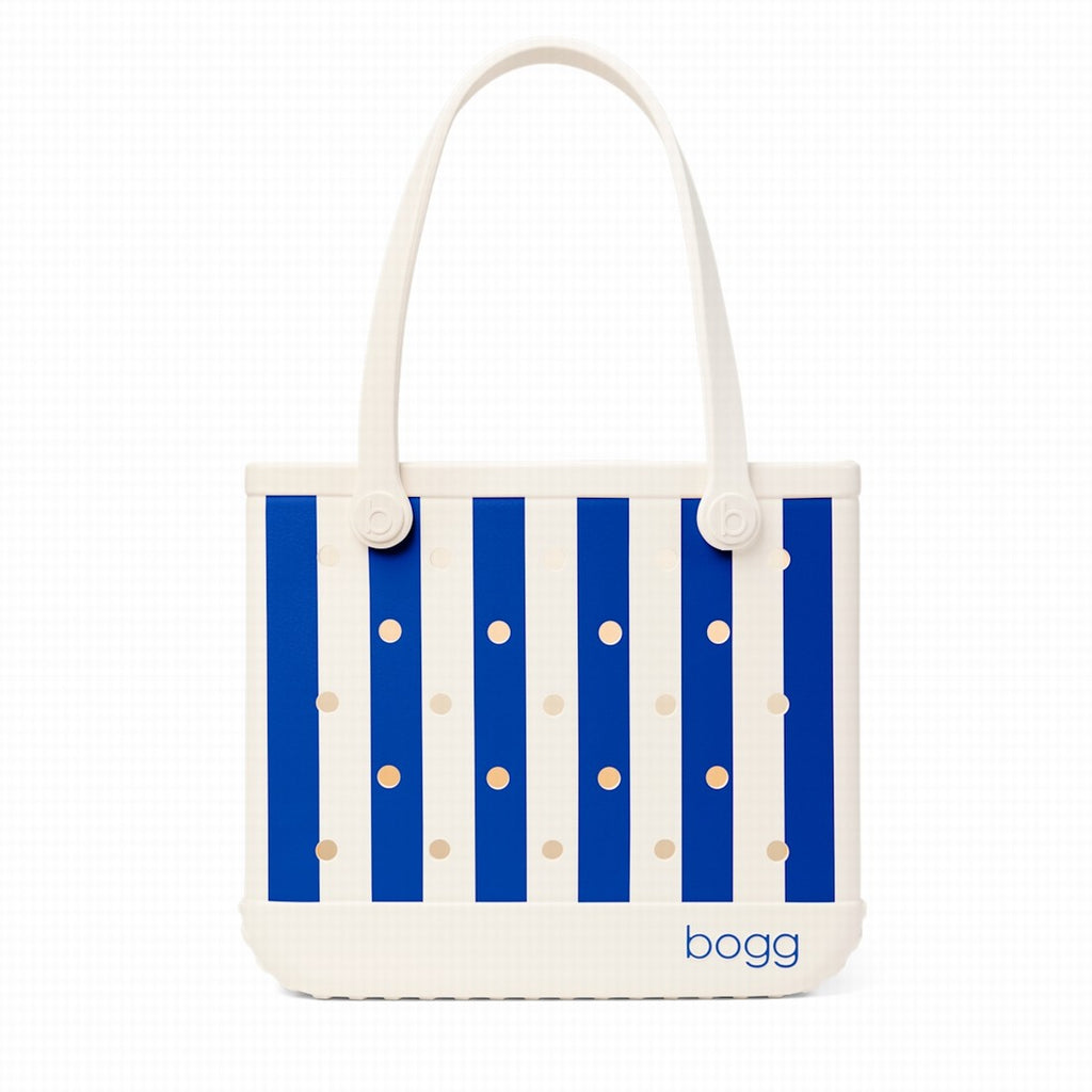 Baby Bogg Bag Mykonos Blue Stripe Women's Waterproof Beach Tote Durable Easy Clean with Spacious Interior for Boat Trips Travel Organizer Vacation Essentials for Women