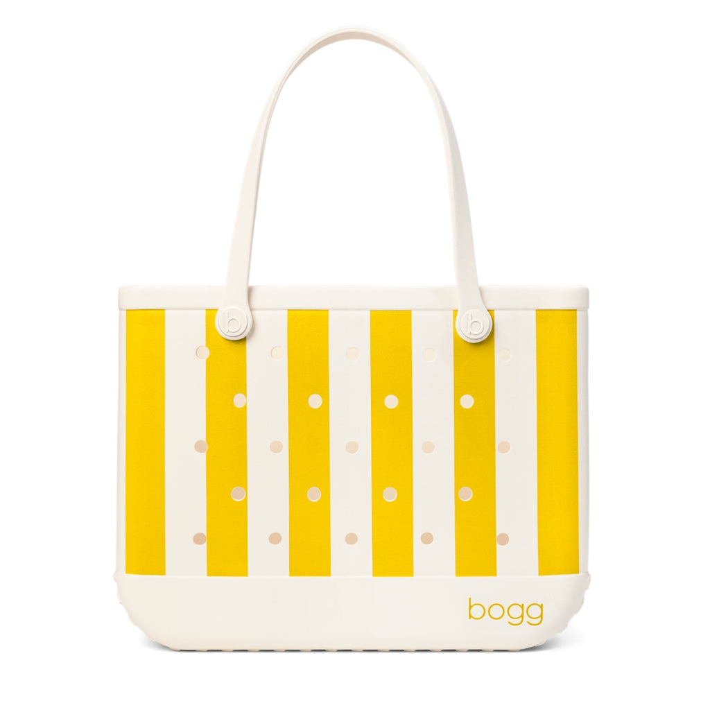 Original Bogg Bag Limoncello Yellow Stripe Family Size Beach Organizer Waterproof Easy Clean with Cosmetic Organizer for Weekend Getaways Travel Organizer Vacation Essentials for Women