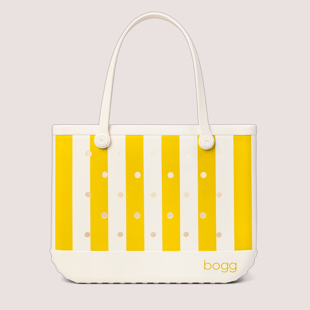 Original Bogg Bag Limoncello Yellow Stripe Seaside Family Tote Flexible Sandproof Extra Wide Opening for Resort Vacations