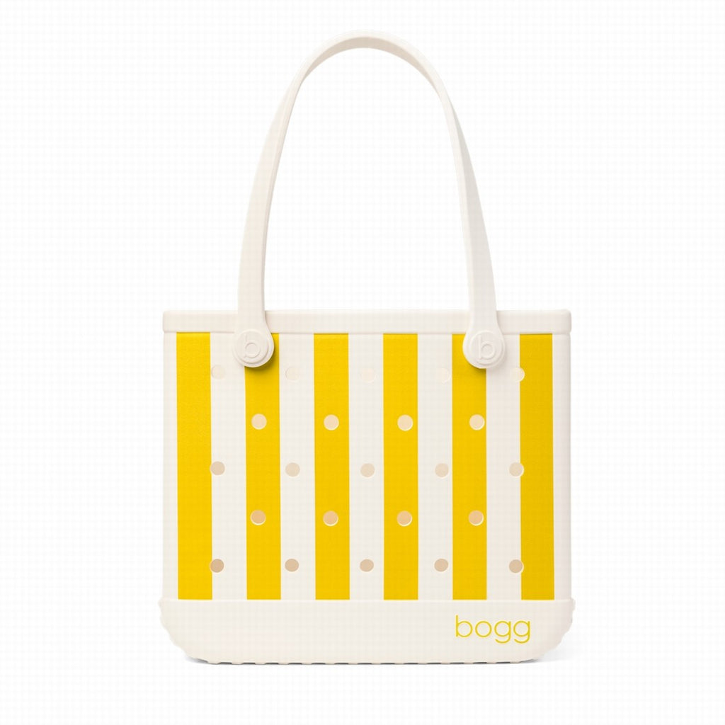 Baby Bogg Bag Limoncello Yellow Stripe Easy Clean Rubber Tote Easy Clean Durable with Makeup Bag for Beach Vacation Travel Organizer Vacation Essentials for Women