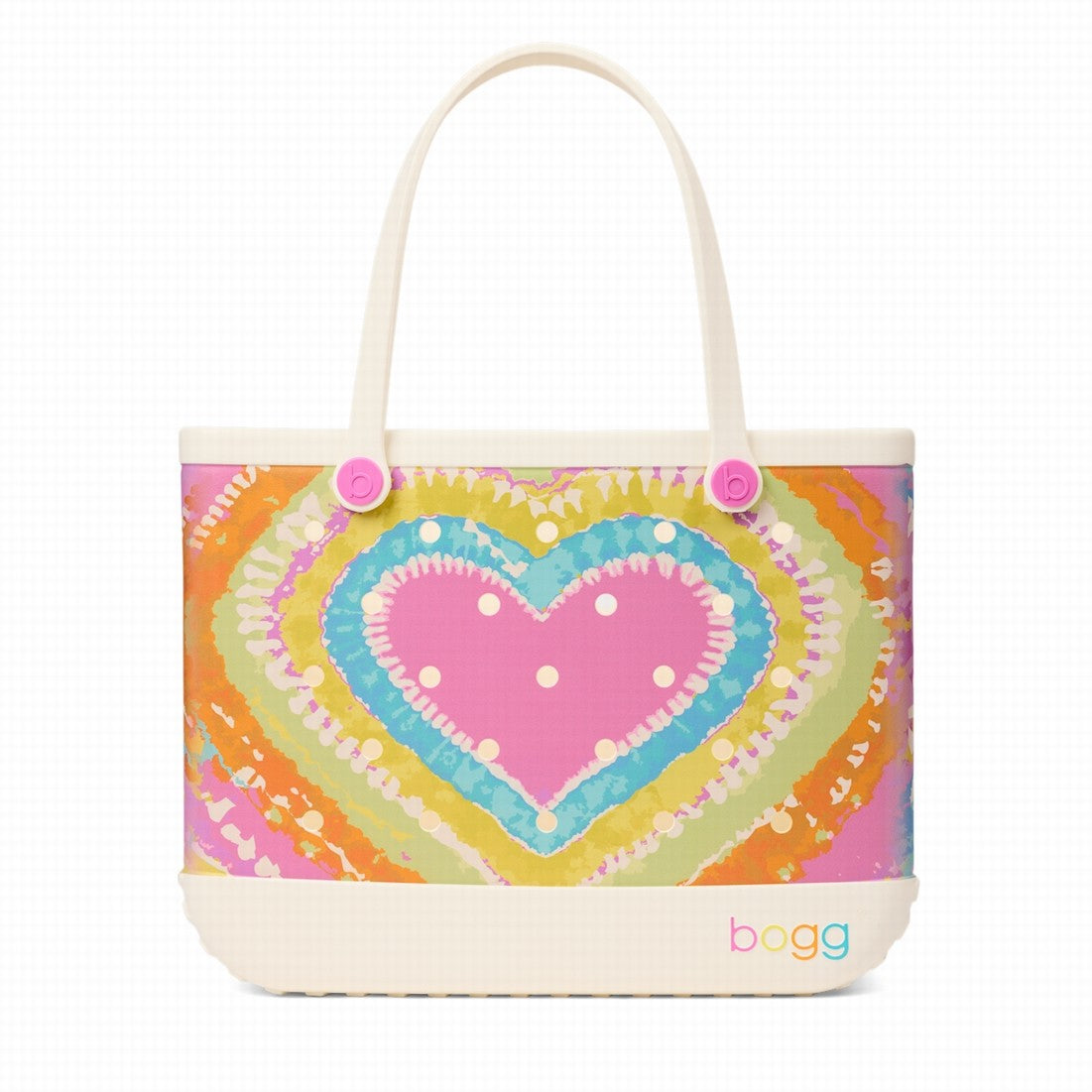 Original Bogg Bag Dye licious Heart Pink Taffy Large Capacity Beach Carryall Washable Large Capacity with Non Slip Bottom for Camping Trips Travel Organizer Vacation Essentials for Women