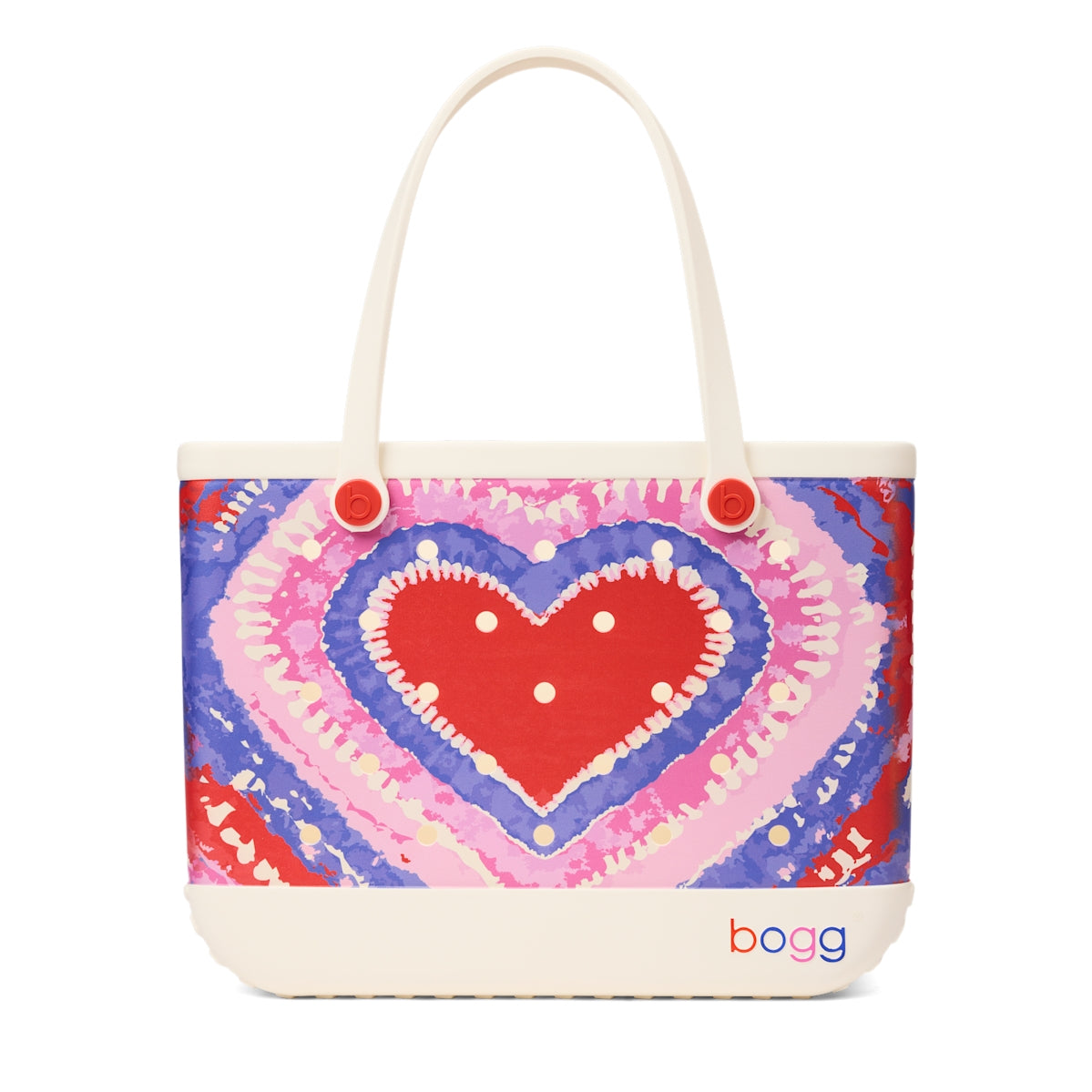Original Bogg Bag Dye licious Heart Buoy Red Seaside Family Tote Heavy Duty Travel Friendly Reinforced Grip Handles for Cruise Travel