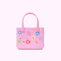 Bitty Bogg Bag Happy Flowers Tropical Resort Beach Bag Lightweight Large Capacity Adjustable Shoulder Strap for Weekend Travel