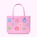 Original Bogg Bag Happy Flowers Heavy Duty Rubber Beach Bag Tip Resistant Travel Friendly with Extra Storage Compartments for Beach Vacation Travel Organizer Vacation Essentials for Women