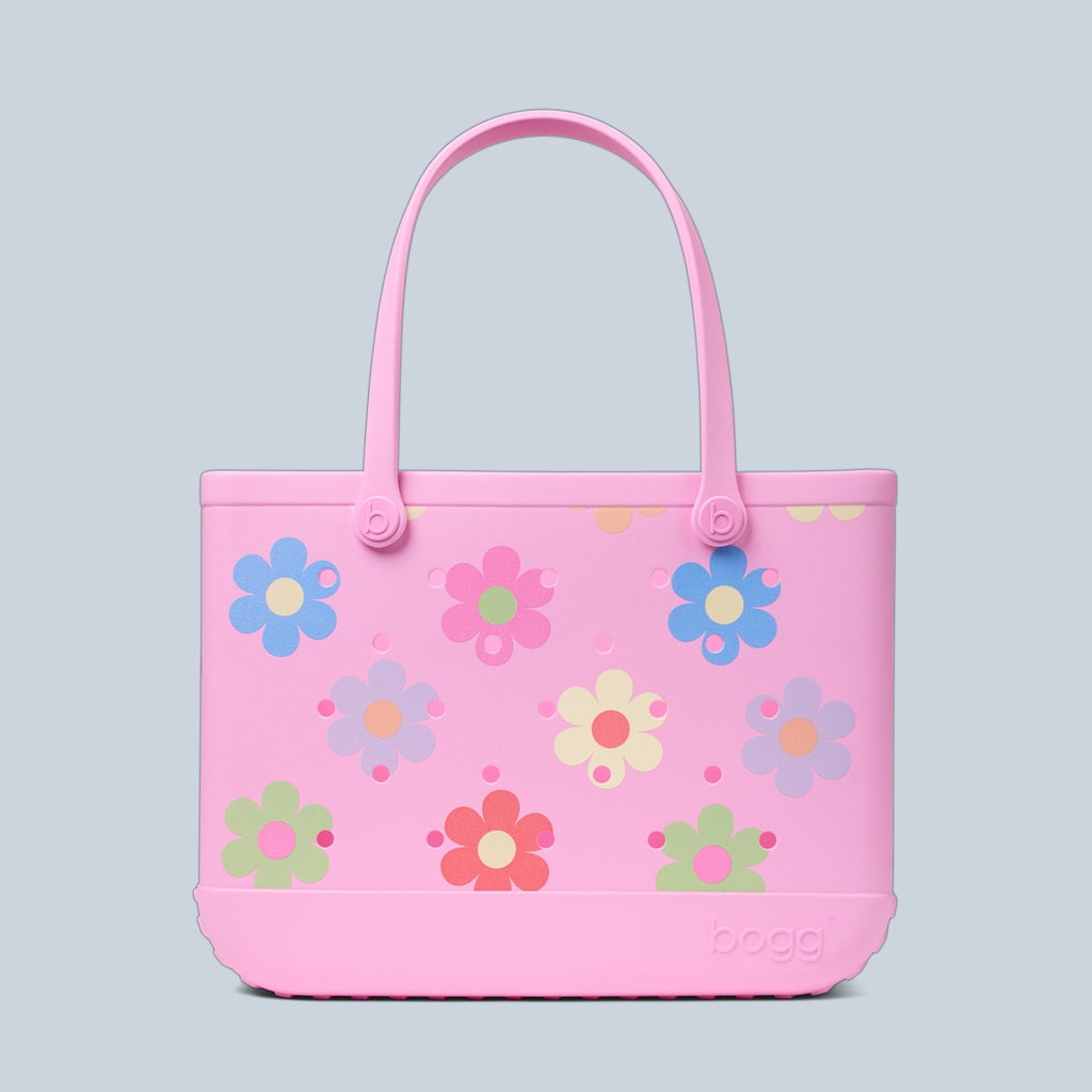 Original Bogg Bag Happy Flowers Pool Party Storage Bag Portable Washable Deep Storage Interior for Resort Vacations