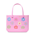 Original Bogg Bag Happy Flowers Beach Vacation Carryall Functional Tip Resistant Bonus Cosmetic Bag Included for Cruise Travel