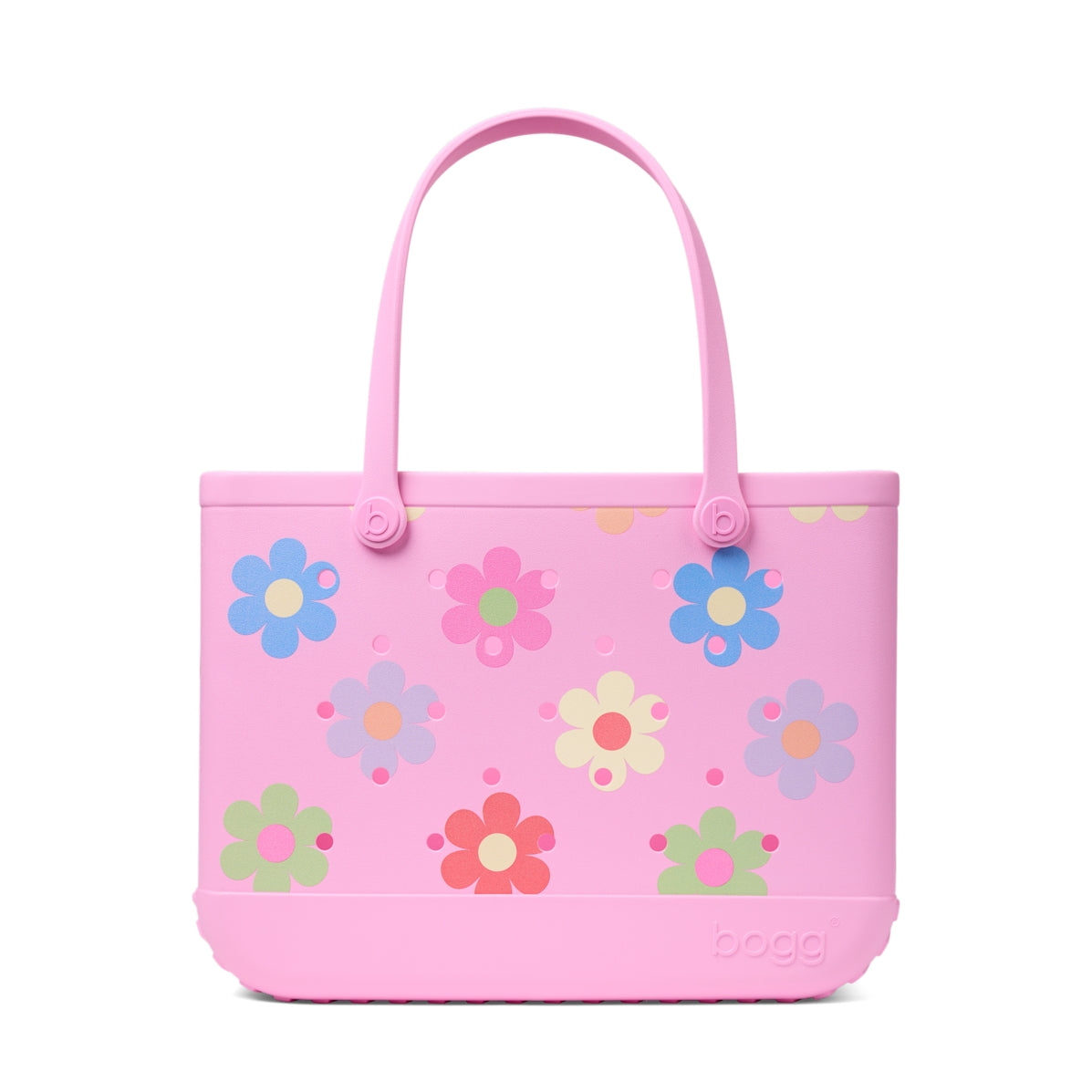Original Bogg Bag Happy Flowers Beach Vacation Carryall Functional Tip Resistant Bonus Cosmetic Bag Included for Cruise Travel