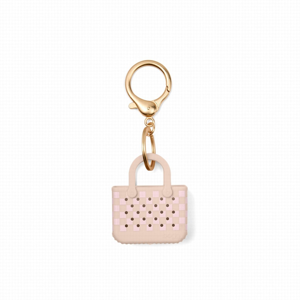 Tiny Tote Keychain Checkered Linen/ Pink Marshmallow Family Holiday Beach Organizer Stylish Sandproof Adjustable Shoulder Strap for Boat Excursions