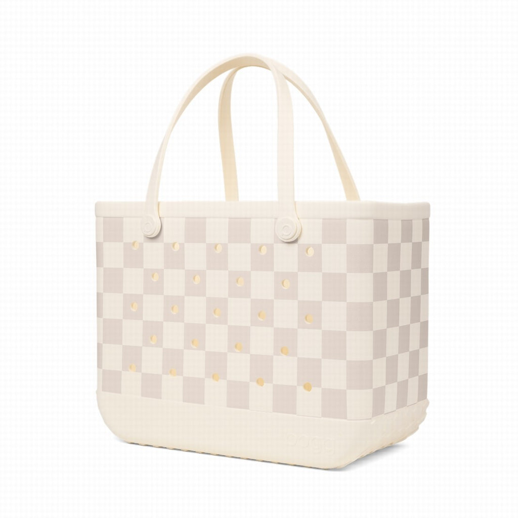 Original Bogg Bag Checkered Coconut/Mushroom Beach Club Waterproof Tote Portable Waterproof Easy Maintenance Surface for Family Trips