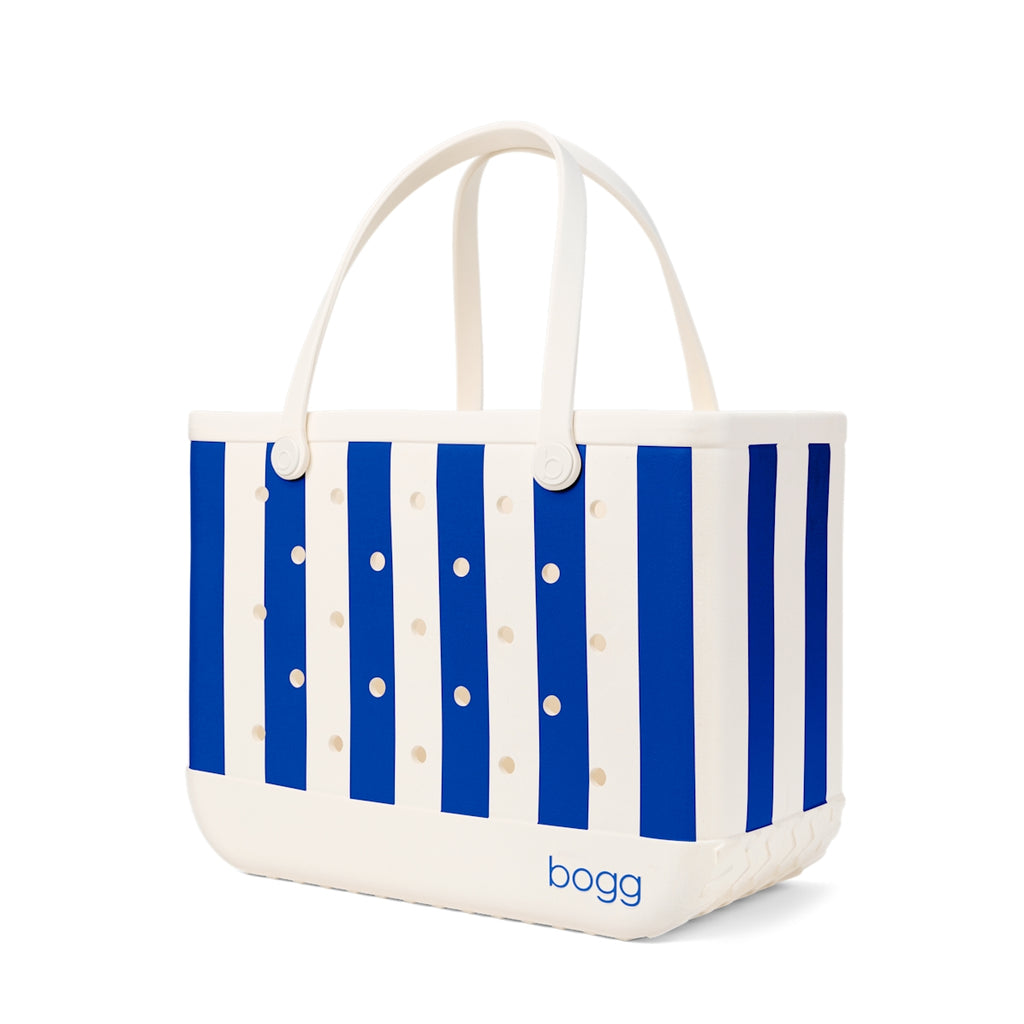 Original Bogg Bag Mykonos Blue Stripe Water Sports Travel Tote Washable Tip Resistant with Spacious Interior for Camping Trips Travel Organizer Vacation Essentials for Women