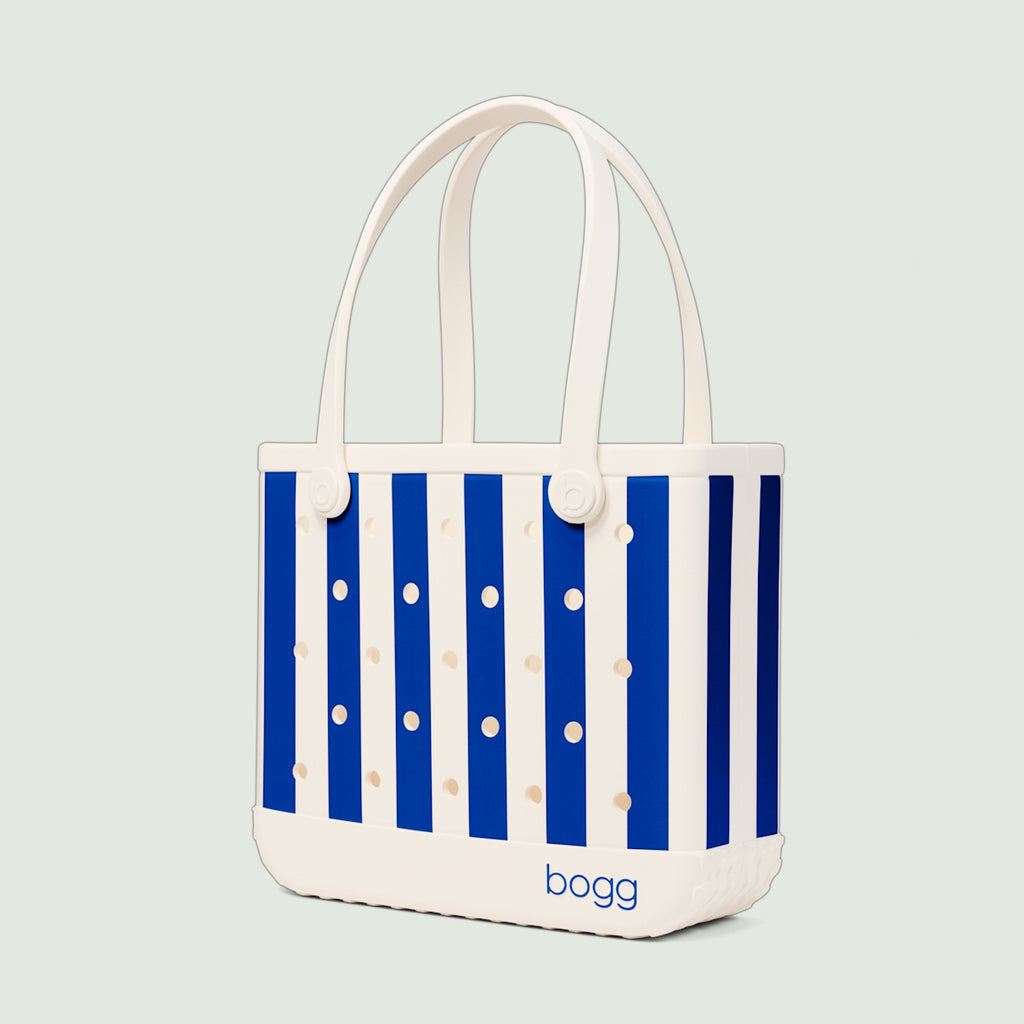 Baby Bogg Bag Mykonos Blue Stripe Women's Waterproof Beach Tote Durable Easy Clean with Spacious Interior for Boat Trips Travel Organizer Vacation Essentials for Women