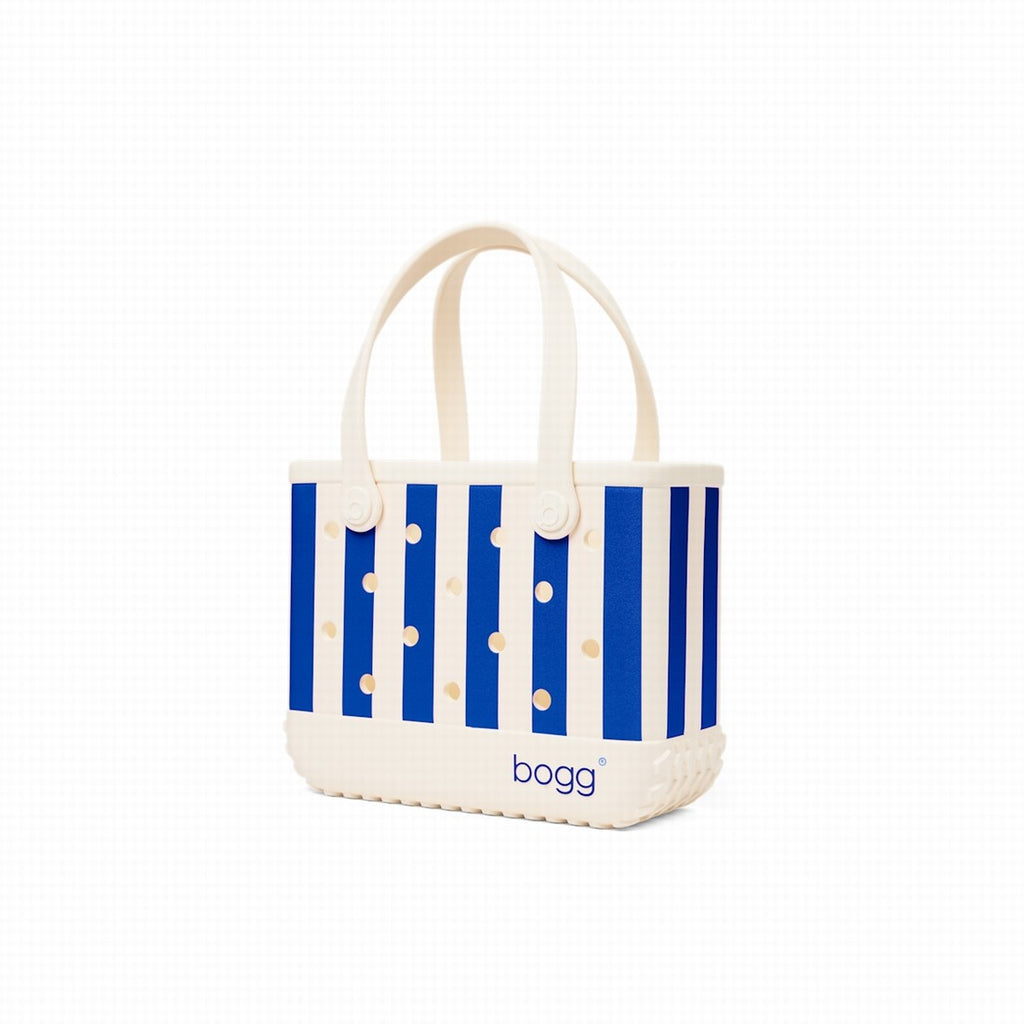 Bitty Bogg Bag Mykonos Blue Stripe Family Beach Day Carryall Washable Lightweight with Reinforced Handles for Picnic Days Travel Organizer Vacation Essentials for Women