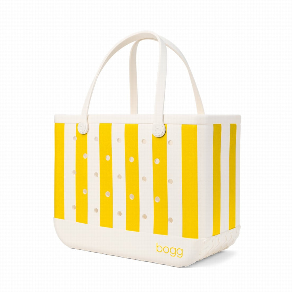 Original Bogg Bag Limoncello Yellow Stripe Seaside Family Tote Flexible Sandproof Extra Wide Opening for Resort Vacations