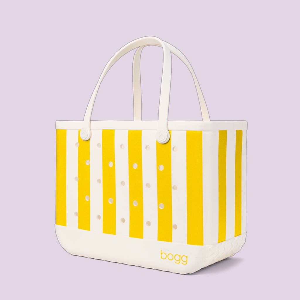 Original Bogg Bag Limoncello Yellow Stripe Family Size Beach Organizer Waterproof Easy Clean with Cosmetic Organizer for Weekend Getaways Travel Organizer Vacation Essentials for Women