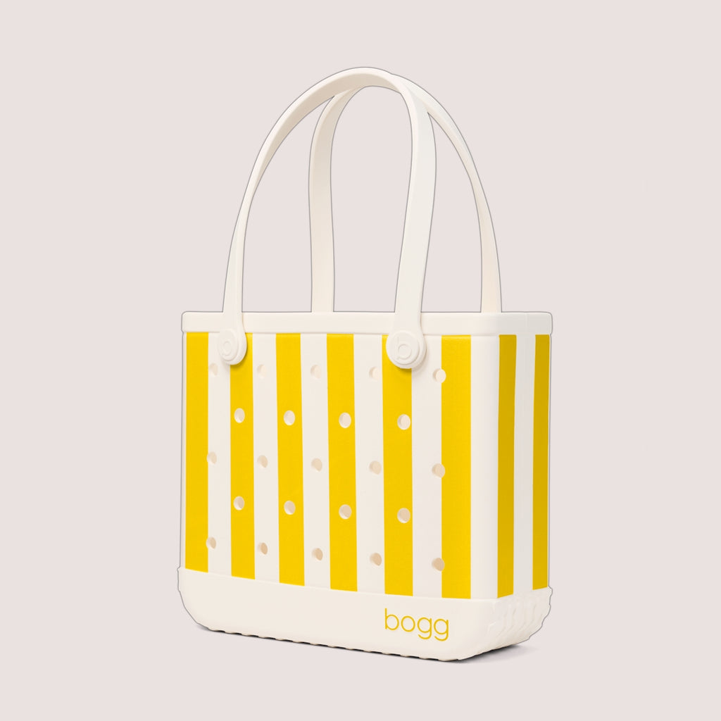 Baby Bogg Bag Limoncello Yellow Stripe Easy Clean Rubber Tote Easy Clean Durable with Makeup Bag for Beach Vacation Travel Organizer Vacation Essentials for Women