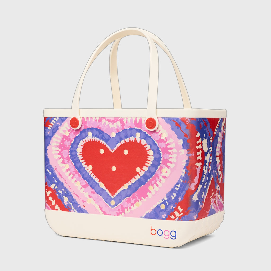 Original Bogg Bag Dye licious Heart Buoy Red Seaside Family Tote Heavy Duty Travel Friendly Reinforced Grip Handles for Cruise Travel
