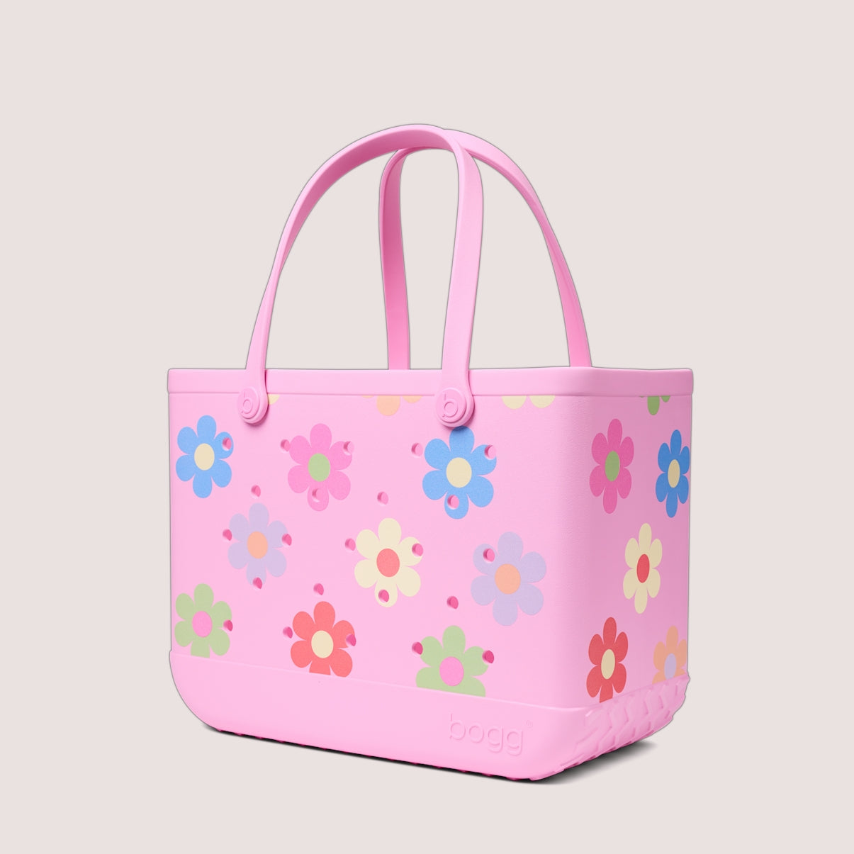Original Bogg Bag Happy Flowers Heavy Duty Rubber Beach Bag Tip Resistant Travel Friendly with Extra Storage Compartments for Beach Vacation Travel Organizer Vacation Essentials for Women