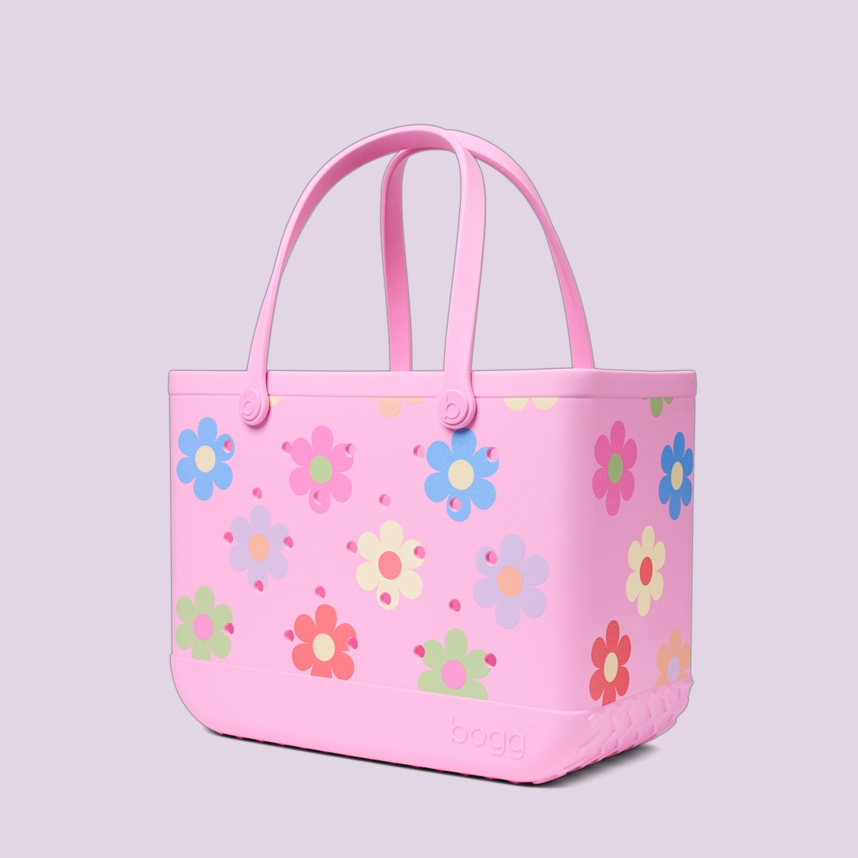 Original Bogg Bag Happy Flowers Beach Vacation Carryall Functional Tip Resistant Bonus Cosmetic Bag Included for Cruise Travel