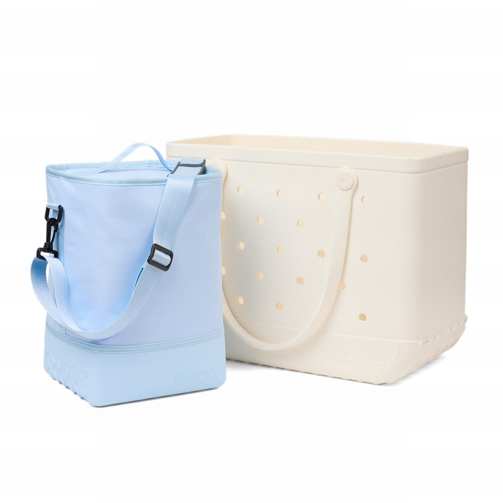 Bogg Brrr Half Cooler Blue Skies and Bogg Bag Oversized Beach Travel Tote Easy Clean Waterproof with Easy Clean Surface for Lake Adventures Travel Organizer Vacation Essentials for Women