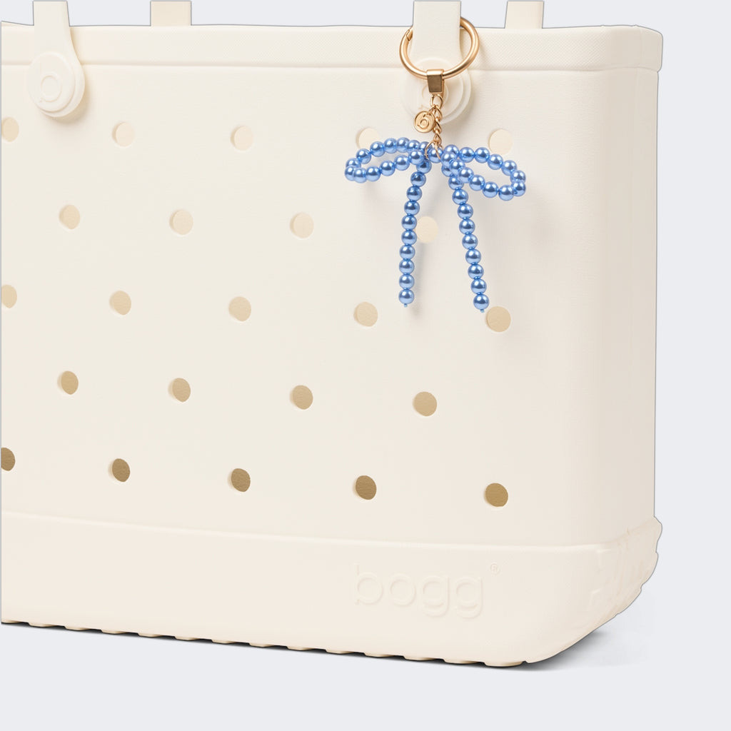 Bogg'd & Charmed Blue Pearl Bow Resort Lifestyle Tote Luxury Tip Resistant Deep Storage Interior for Weekend Travel