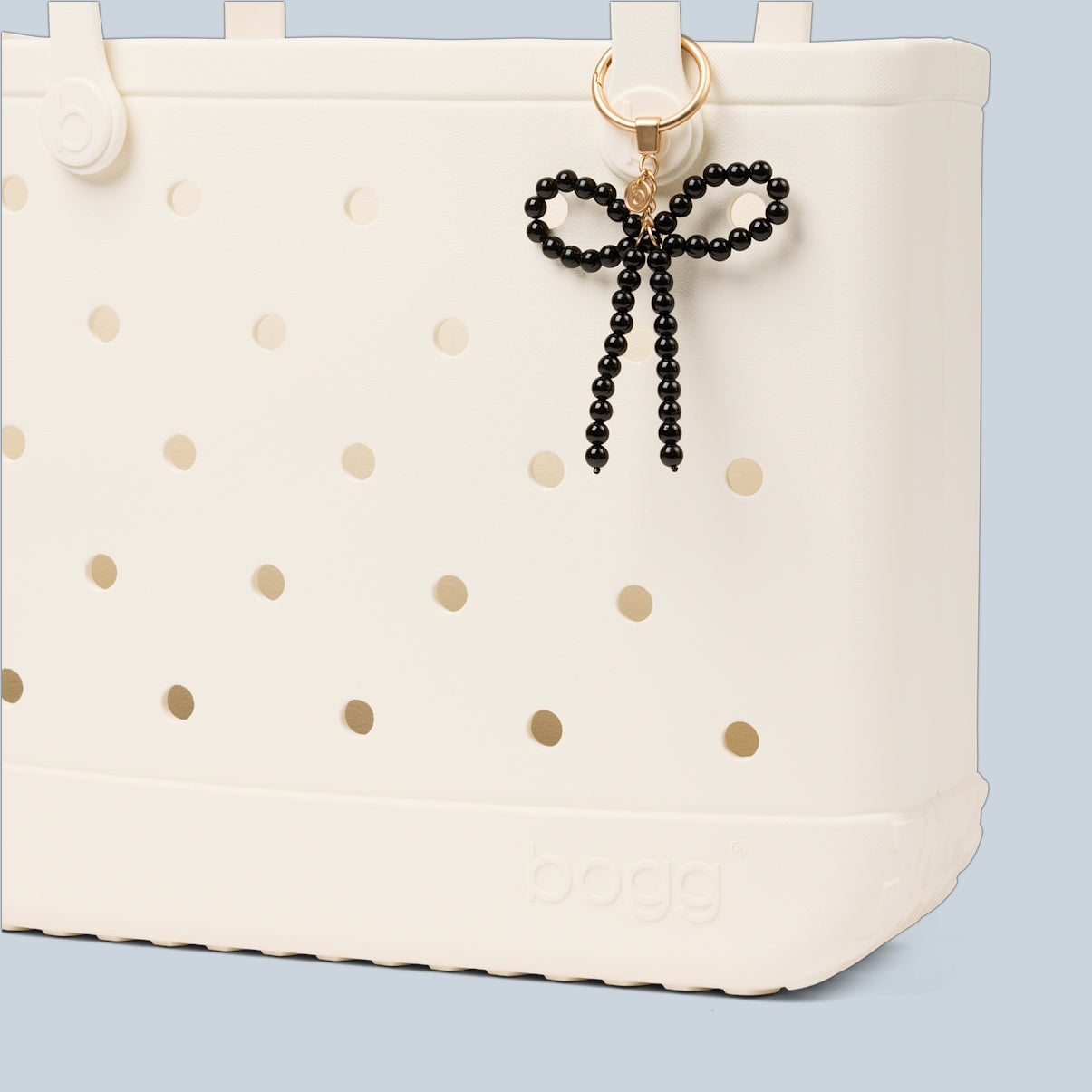 Bogg'd & Charmed Black Pearl Bow Large Capacity Beach Carryall Easy Clean Washable with Cosmetic Organizer for Water Sports Travel Organizer Vacation Essentials for Women