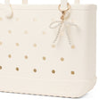 Bogg'd & Charmed White Pearl Bow Pool Party Storage Bag Functional Tip Resistant Bonus Cosmetic Bag Included for Pool Activities