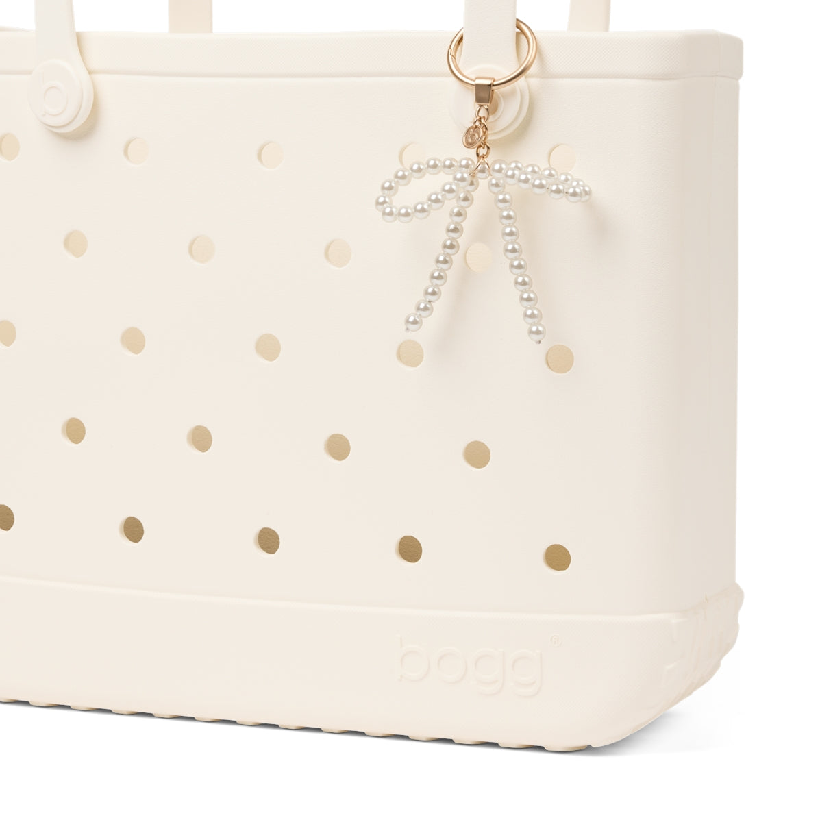 Bogg'd & Charmed White Pearl Bow Pool Party Storage Bag Functional Tip Resistant Bonus Cosmetic Bag Included for Pool Activities
