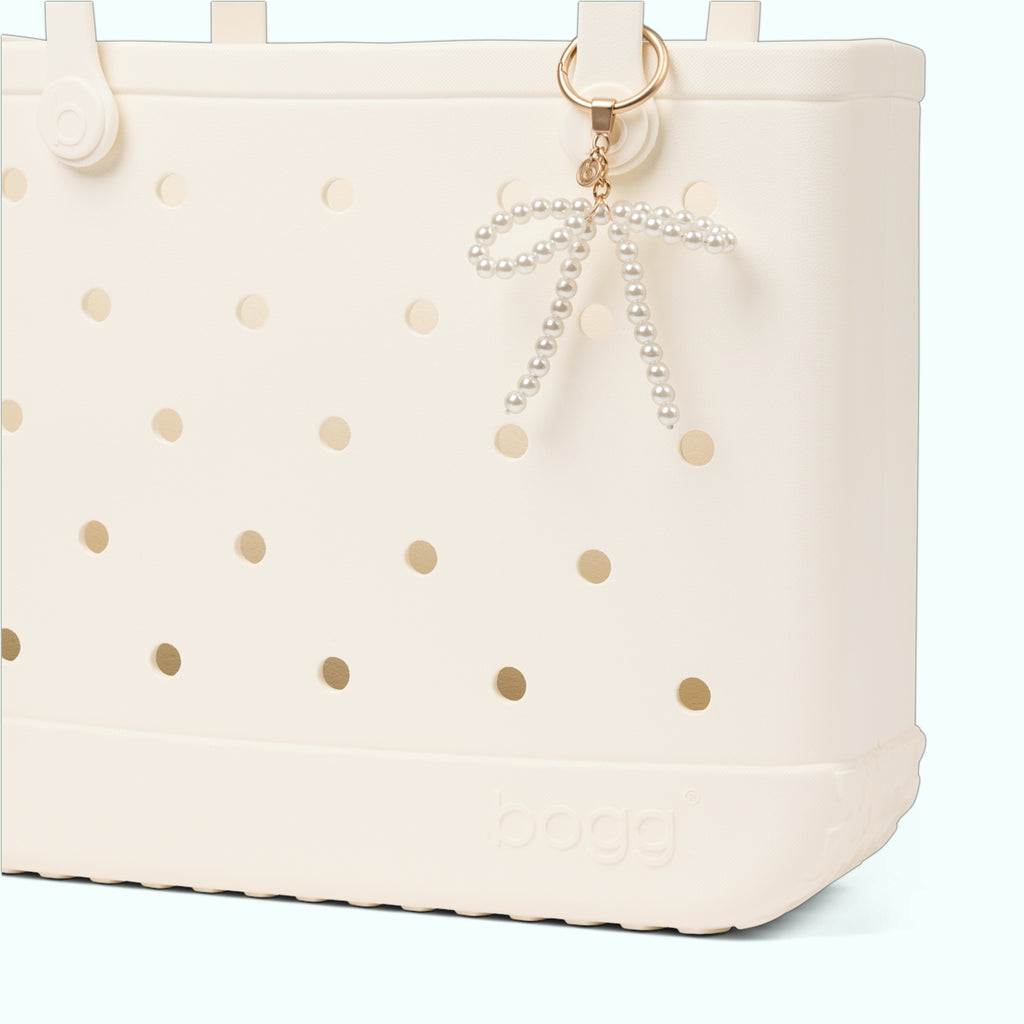 Bogg'd & Charmed White Pearl Bow Water Sports Travel Tote Washable Washable with Travel Accessory Pouch for Pool Days Travel Organizer Vacation Essentials for Women