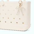 Bogg'd & Charmed White Pearl Bow Water Sports Travel Tote Washable Washable with Travel Accessory Pouch for Pool Days Travel Organizer Vacation Essentials for Women