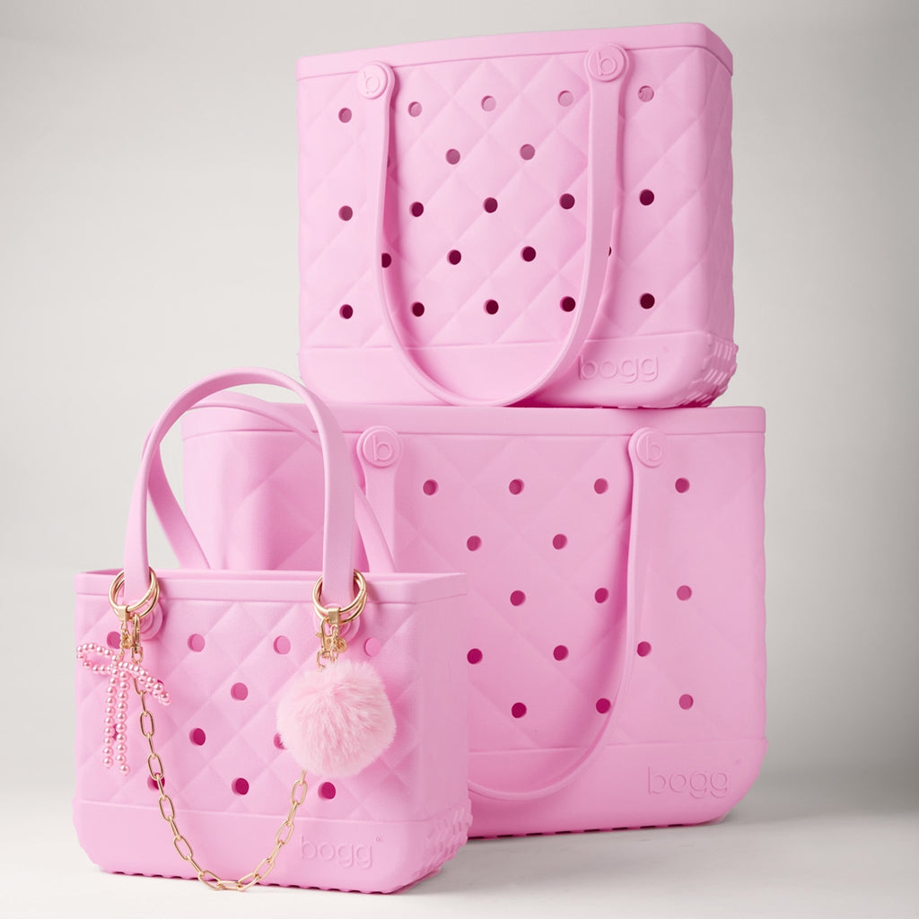 Bogg'd & Charmed Pink Taffy Pouf Waterproof EVA Beach Tote Bag Travel Friendly Oversized with Waterproof Phone Pouch for Summer Travel Travel Organizer Vacation Essentials for Women