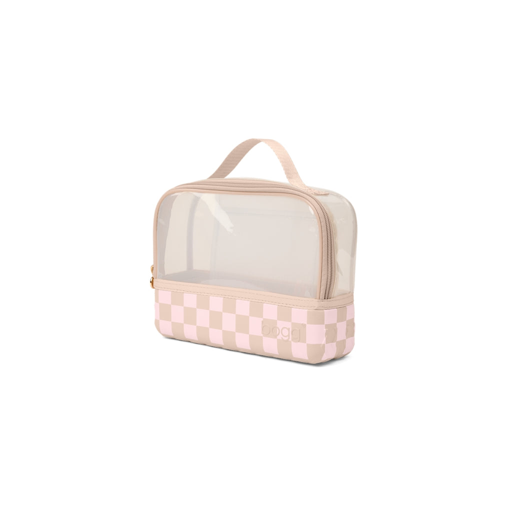 Boggs N' Ends Checkered Linen/ Pink Marshmallow Tropical Resort Beach Bag Lightweight Large Capacity Adjustable Shoulder Strap for Weekend Travel